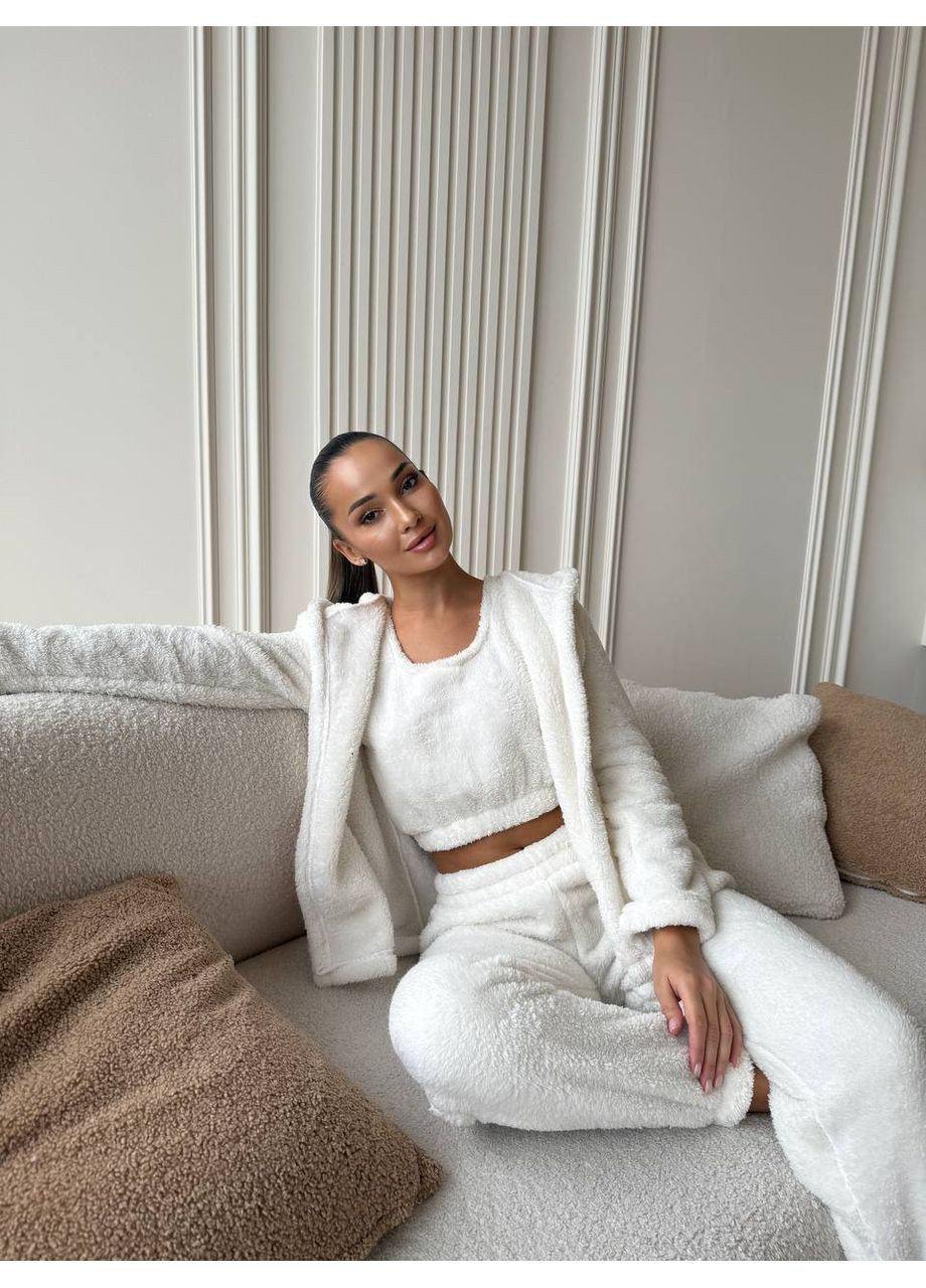 Женский домашний махровый костюм 3-ка молочного цвета 35523 No Brand (365587964)