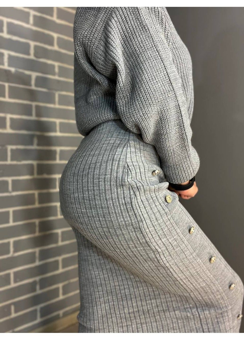 Спідниця жіноча 2024403 в'язка золоті гудзики довга широкий рубчик My Fashion (303140096)