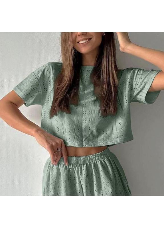 Зелена жіноча піжама sm24107a green футболка та шорти жіноча піжама 5 шт. Lesko