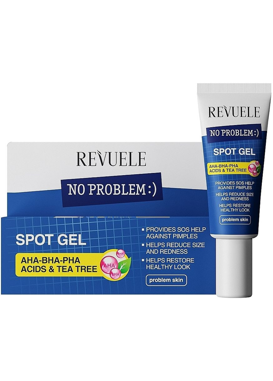 Гель для точечного нанесения с кислотами и чайным деревом No Problem АНА-ВНА-РНА Spot Gel 25ml (1256977-136517) REVUELE (368662261)