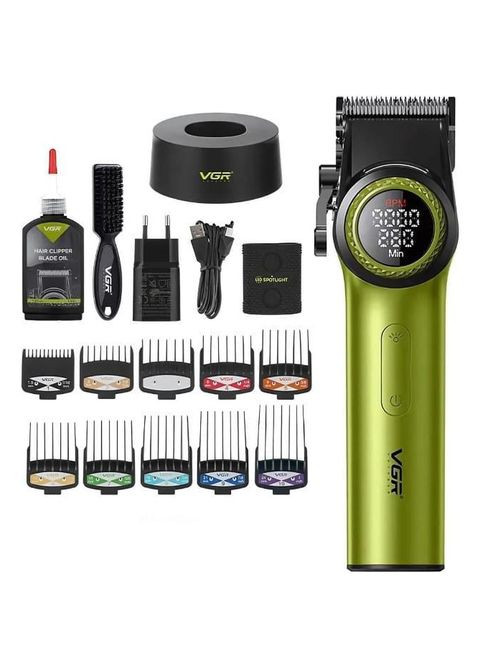 Професійна машинка для стрижки волосся V-001 з дисплеєм 9000 об/хв та 10 насадками. Колір: зелений VGR (364664530)