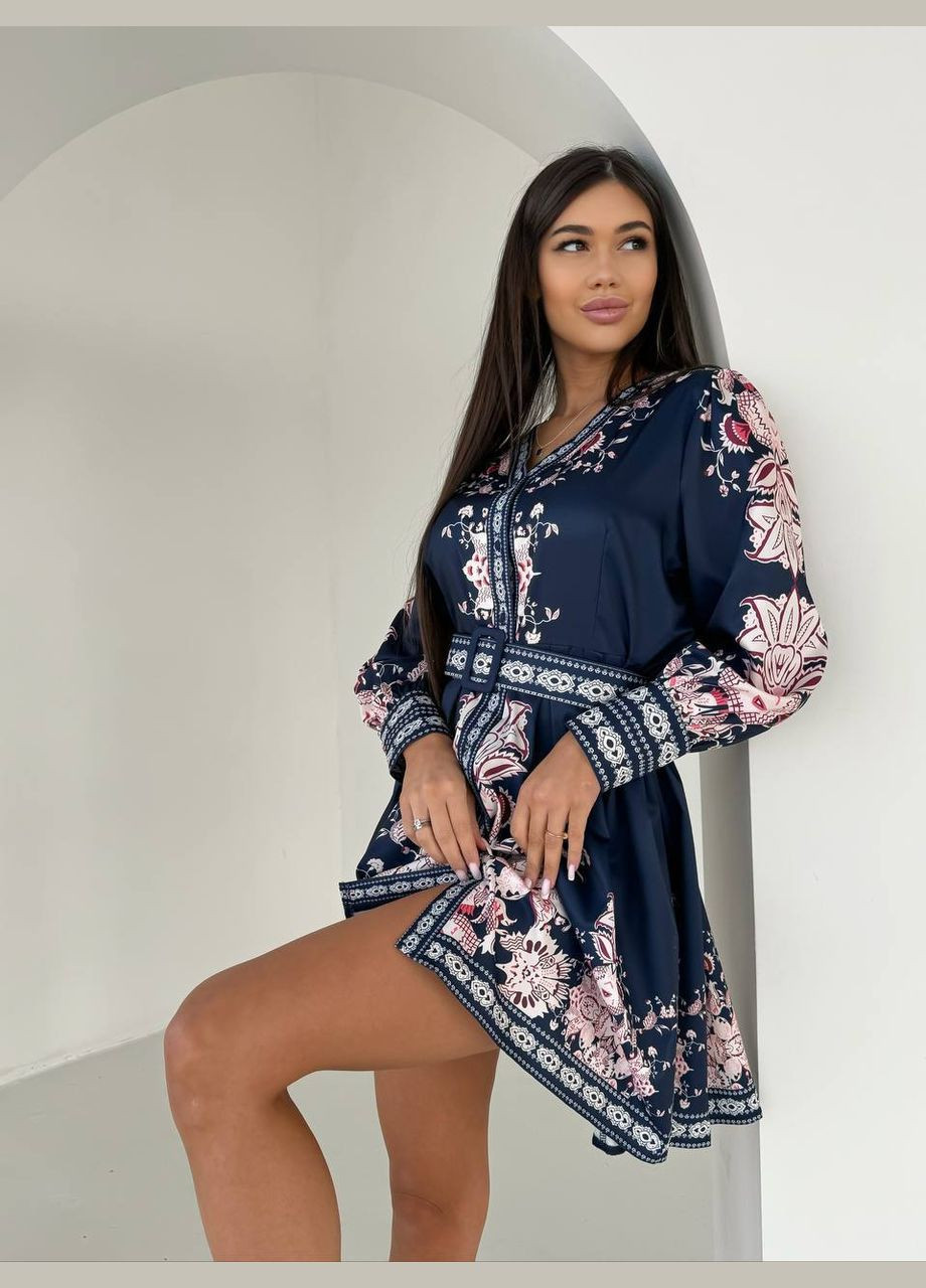 Темно-синя повсякденний, коктейльна, вечірня сукня з орнаментом на запах Garna з орнаментом