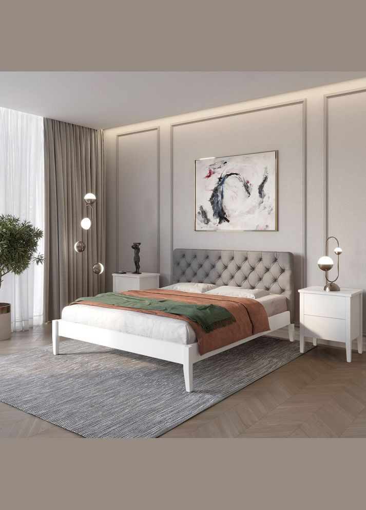 Двуспальная деревянная кровать Рим ДК (RAL9003) /Аляска 93 (Серый) Б3 140х200 см (MBG-5195) Mebigrand (368280220)