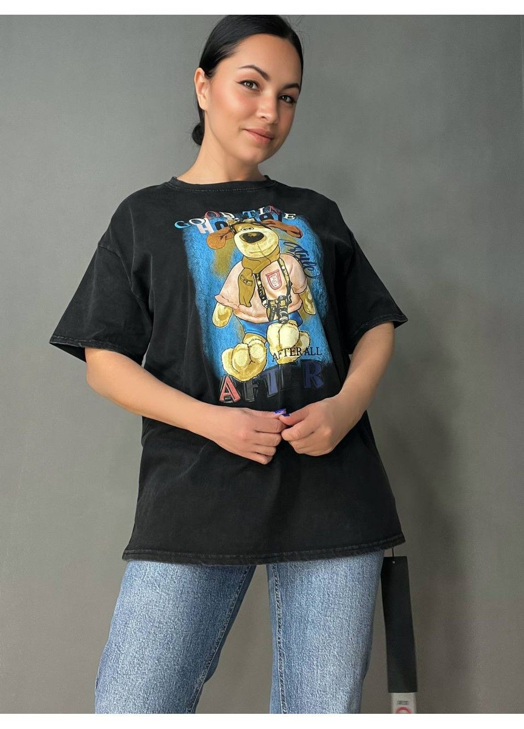 Футболка жіноча YIGOU 74 тай дай оверсайз з принтом собака No Brand - (329655373)