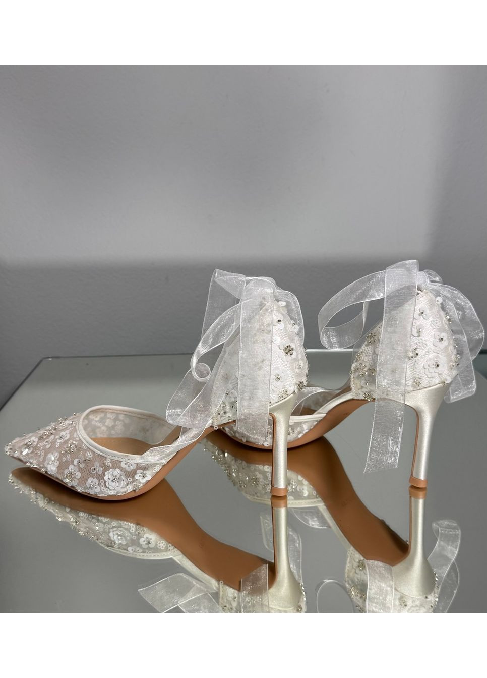 No Brand Весільні мережевні туфлі для нареченої із стрічкою 6,5 см білий з текстиль, — (351394282)