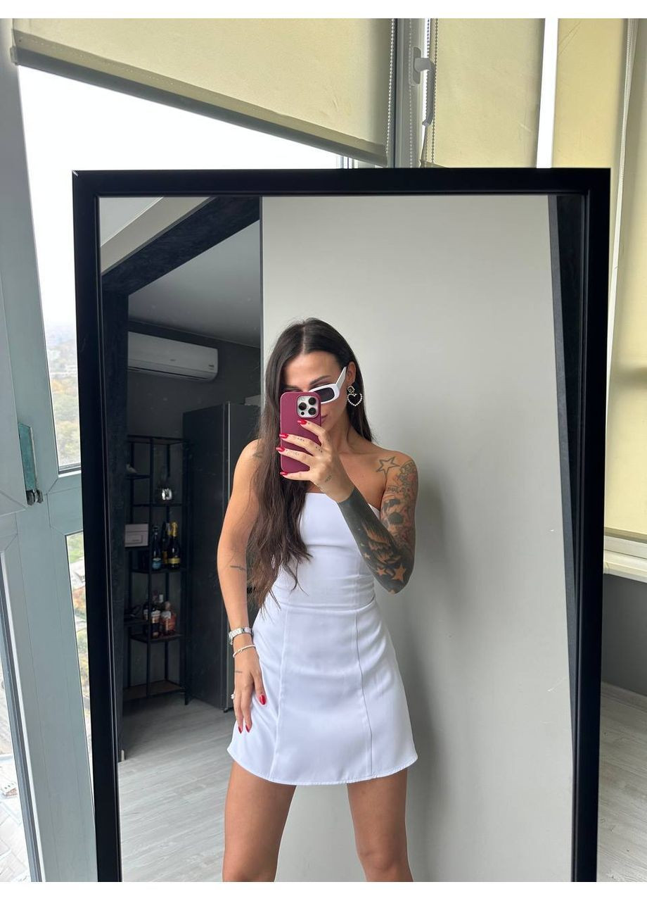 Білий святковий корсетна міні-сукня з мереживною спідницею MonCher