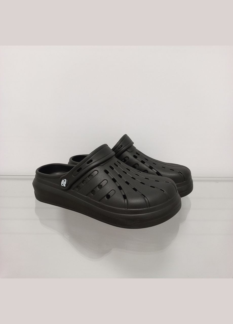 Женские кроксы шлепанцы на платформе черные Progress Service (308338309)