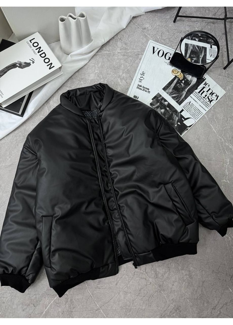 Черная демисезонная женская куртка-бомбер из матовой экокожи Nositi 4263-15di