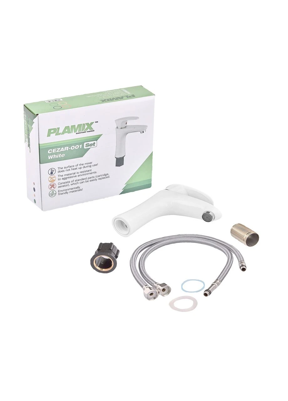 Змішувач для умивальника Plamix Cezar-001 White з підводом води (PM0661) No Brand (377747301)