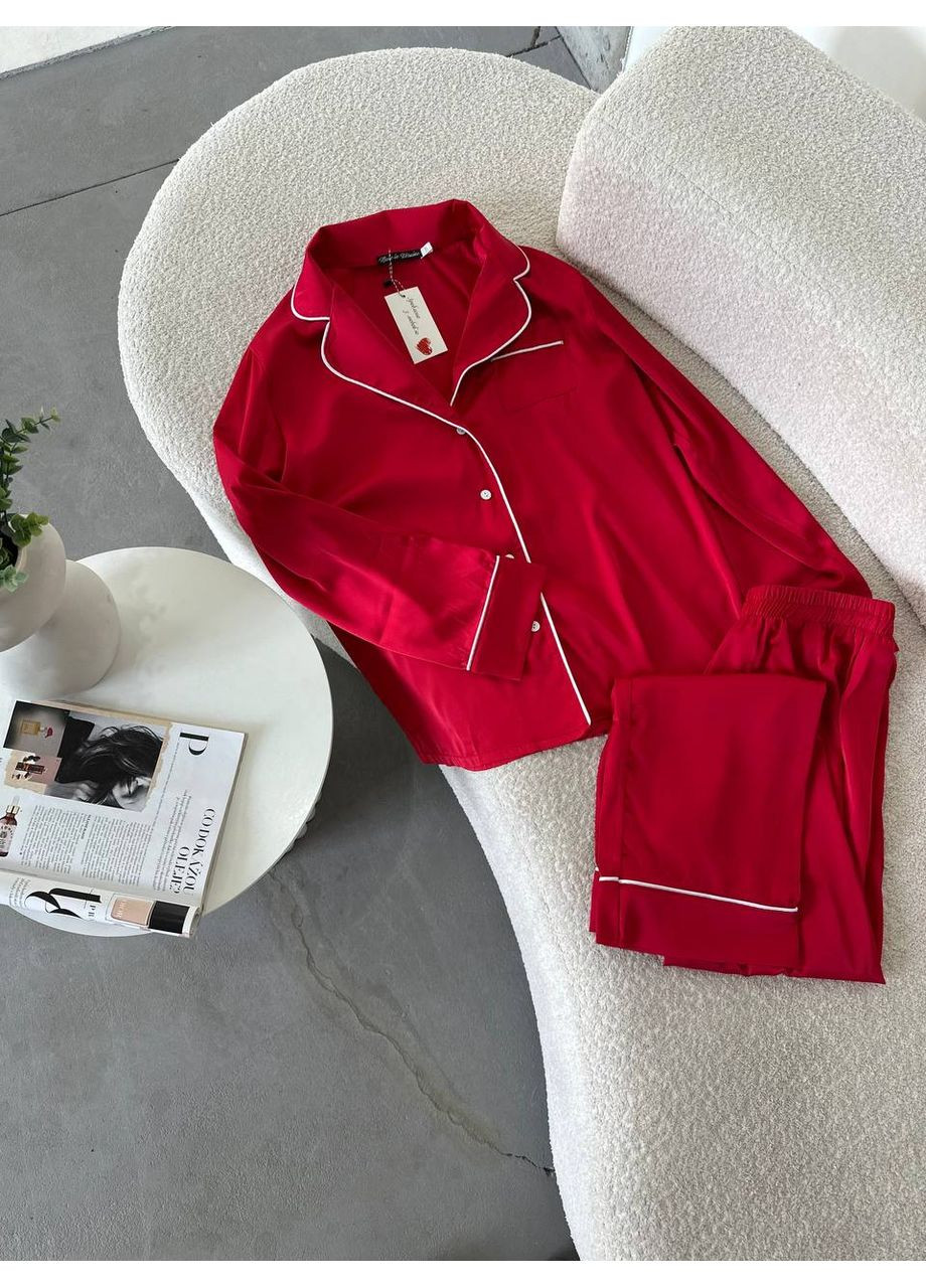 Красная всесезон шелковая пижама из натурального шелка - замеры в описании. рубашка + брюки GD/GL Модний простір