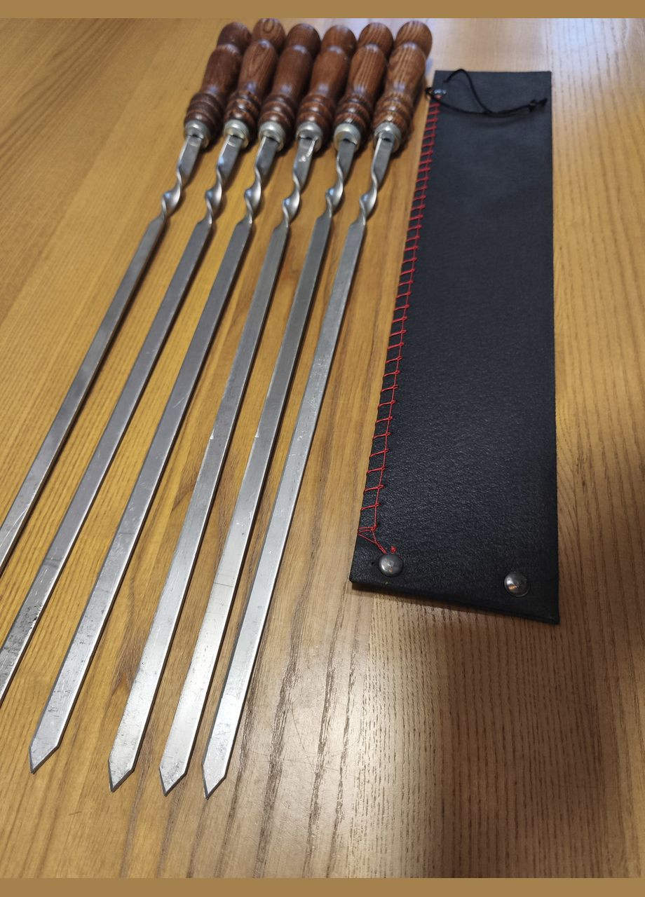 Набор шампуров в чехле 6шт 61см. Шампуры с деревянной ручкой. Шампуры 3мм нержавейки для шашлыка. No Brand (323484855)