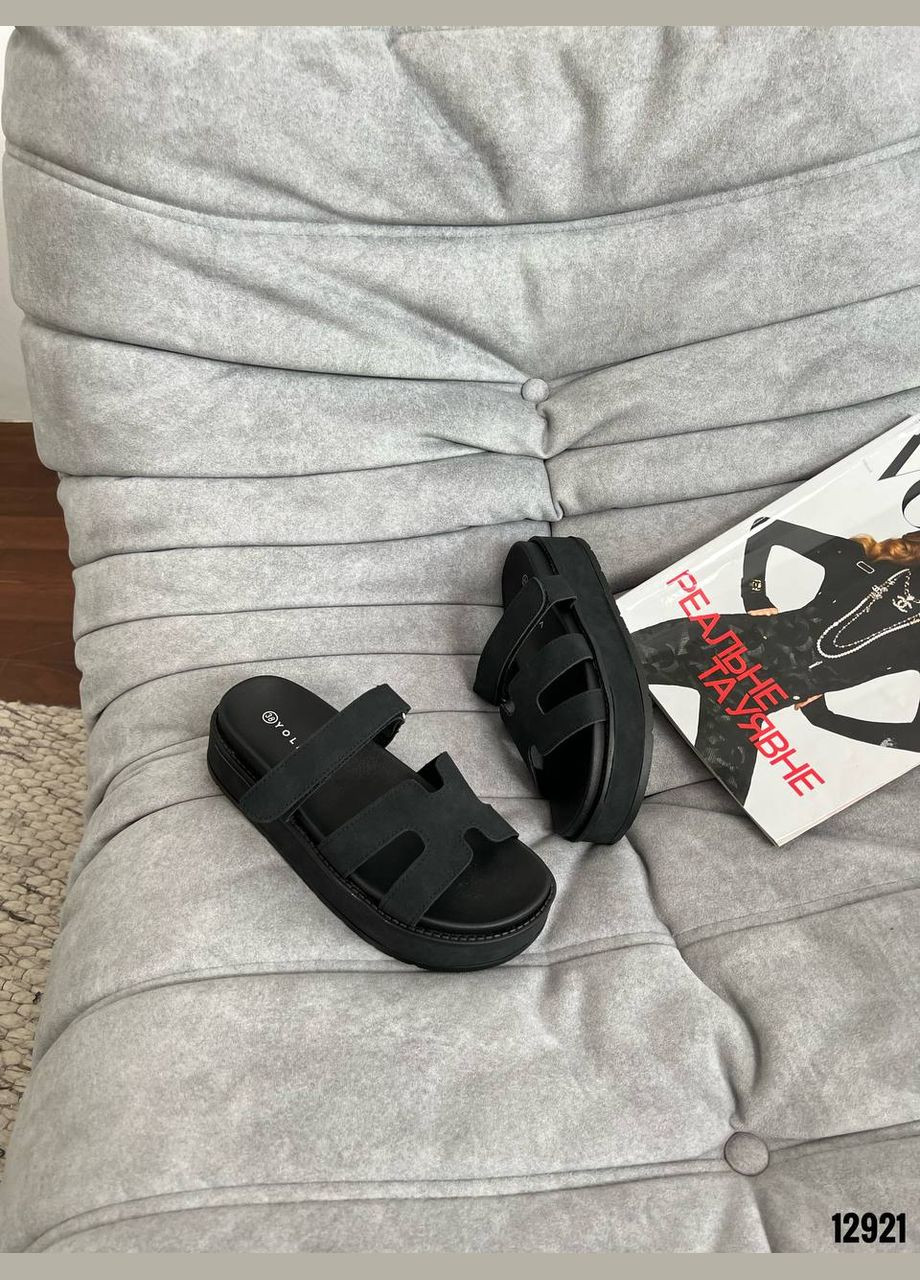 Чорні шльопанці на платформі — стильно, зручно, не злітають No Brand (332196820)