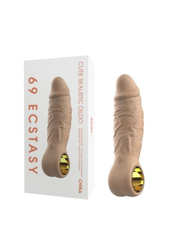 Фалоімітатор реалістичний Cutie 69 ECSTASY з тримачем у вигляді кільця, 10 вібро-режимів Chisa (322859145)