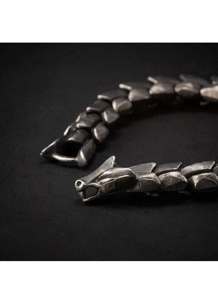 Браслет мужской на руку 21 см серебряный из нержавеющей стали в виде Дракона No Brand (361669540)