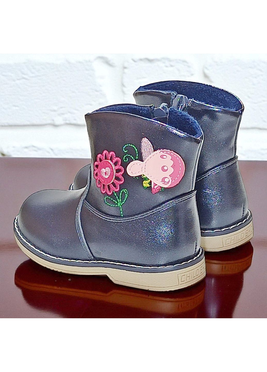 Синие повседневные осенние демисезонные утепленные ортопедические ботинки для девочки на флисе казка L&D