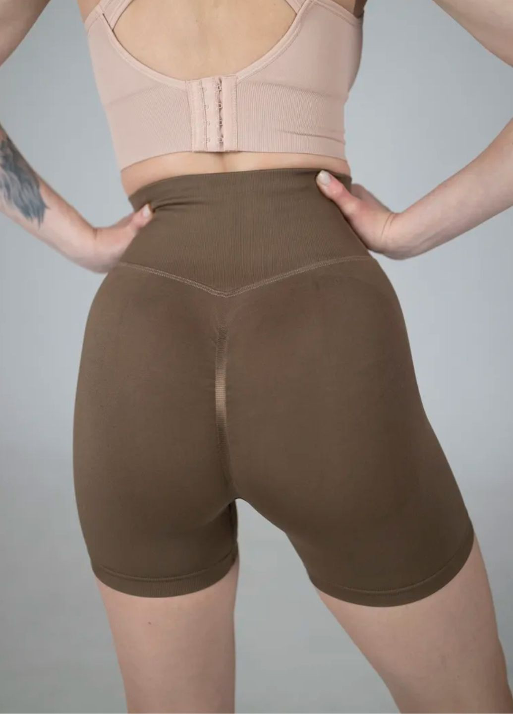 Велосипедки женские спортивные бесшовные высокие коричневые с push-up эффектом (70158) FitFiesta (335413849)