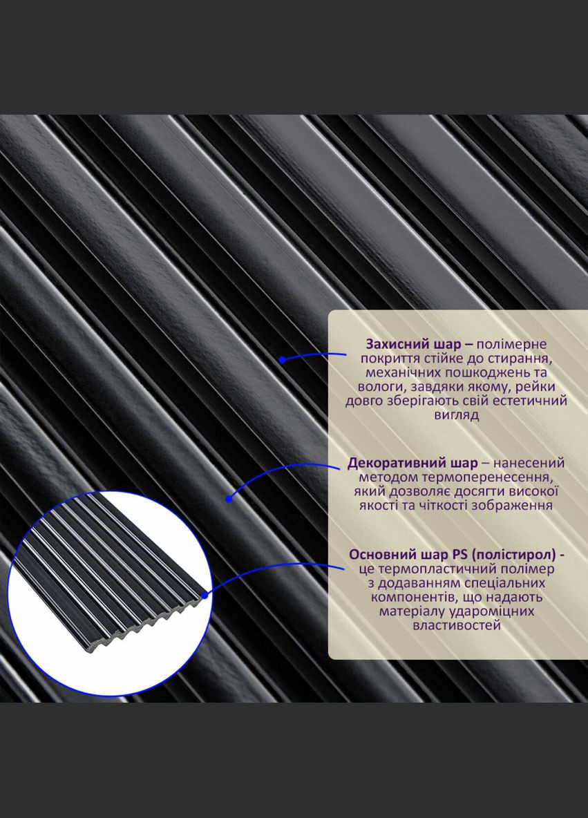 Декоративна PS рейка чорна 2900x120x11мм (D) SW-00002148 Sticker Wall (304122063)