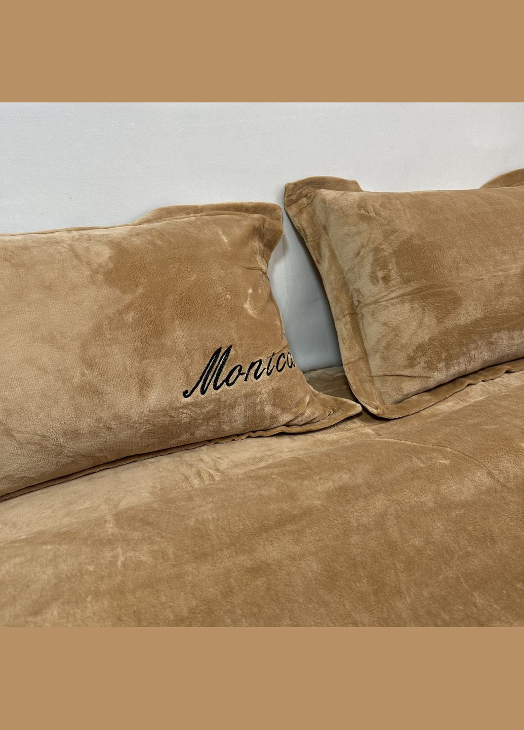 Велюровий теплий комплект постільної білизни євро розміру горіхового кольору No Brand (315749964)