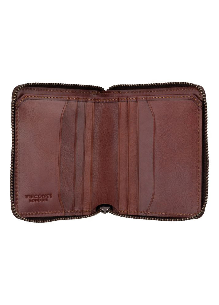 Маленький шкіряний гаманець на блискавки AT65 B/TAN Mondello c RFID Visconti (303831123)
