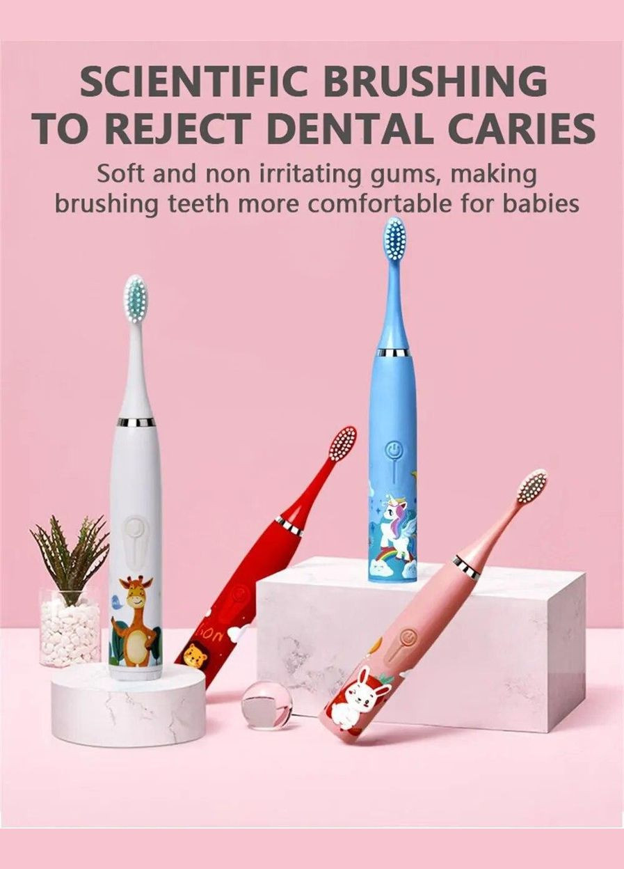 Детская электрическая зубная щетка синяя 18.5 см + Комплект насадок щеток 6 штук для детей 315 лет с защитой No Brand (289717568)