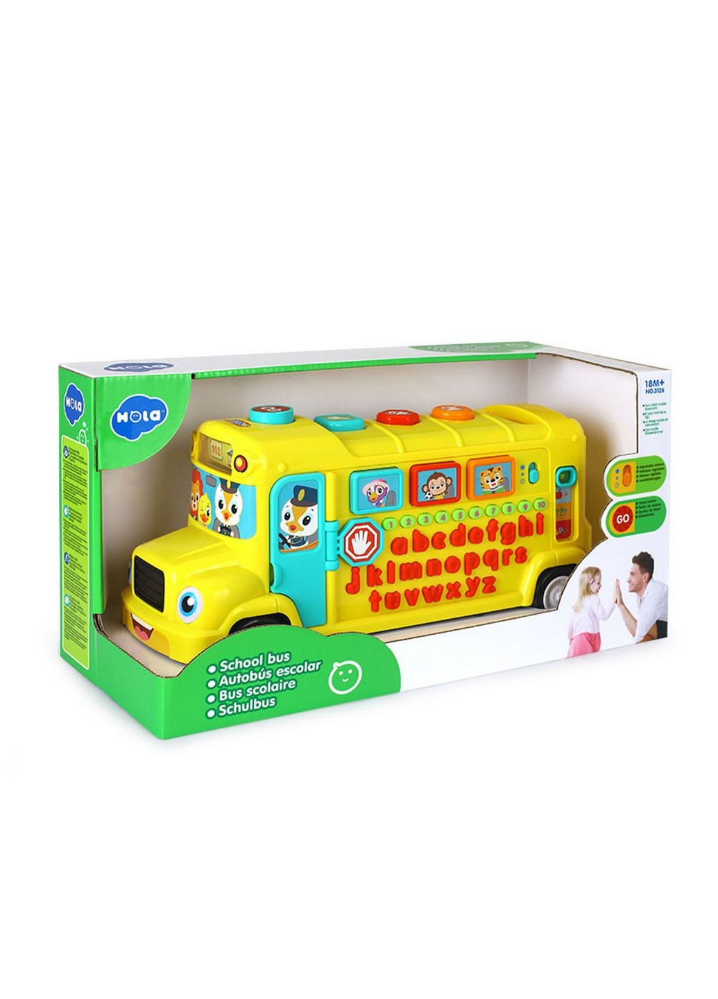 Музична розвиваюча іграшка Шкільний автобус англійською мовою 22х18х40 см Hola Toys (279311551)