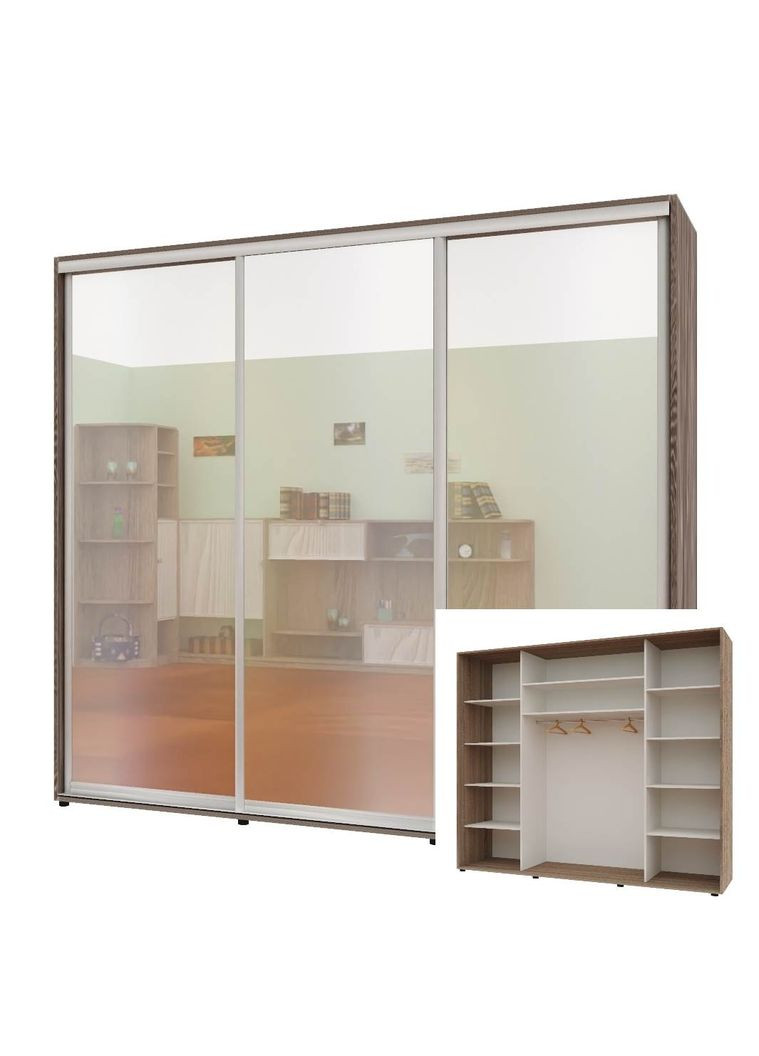 Шафа-купе тридверна 250*60*210 см Трюфель 3 двері Дзеркало Максі Комфорт Меблі (360471413)