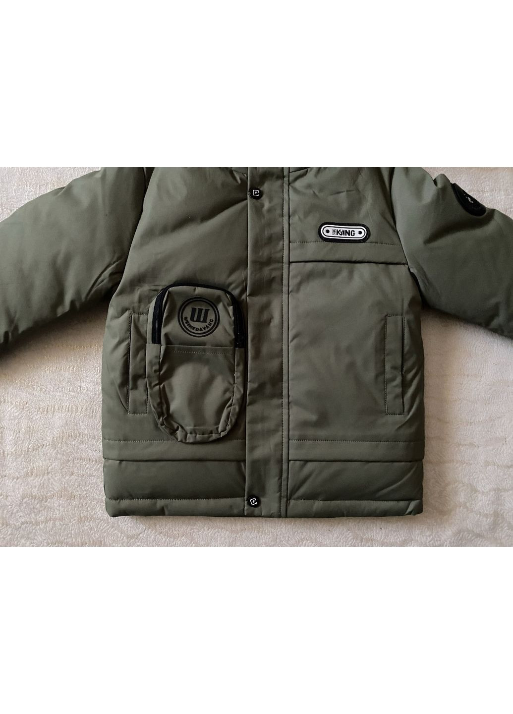 Оливковая (хаки) зимняя детская зимняя удлиненная куртка на мальчика 110 No Brand