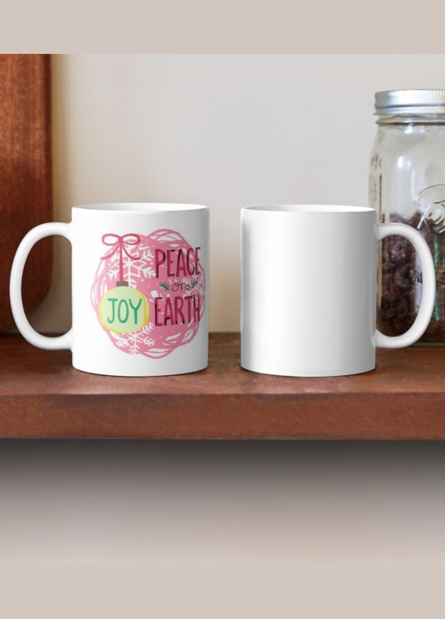 Чашка Керамическая Кружка с принтом JOY Peace on Earth Рождество Новый год Белая 330 мл Orca (307501444)