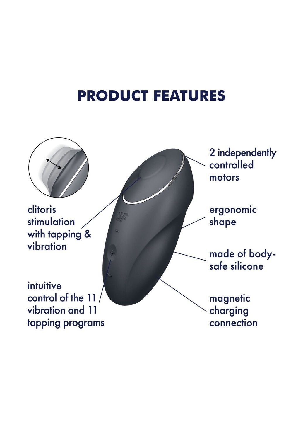 Вібростимулятор пульсатор Tap & Climax 1 Grey ефект постукування пальцем 2 мотори вібратор для клітора Satisfyer (322740421)
