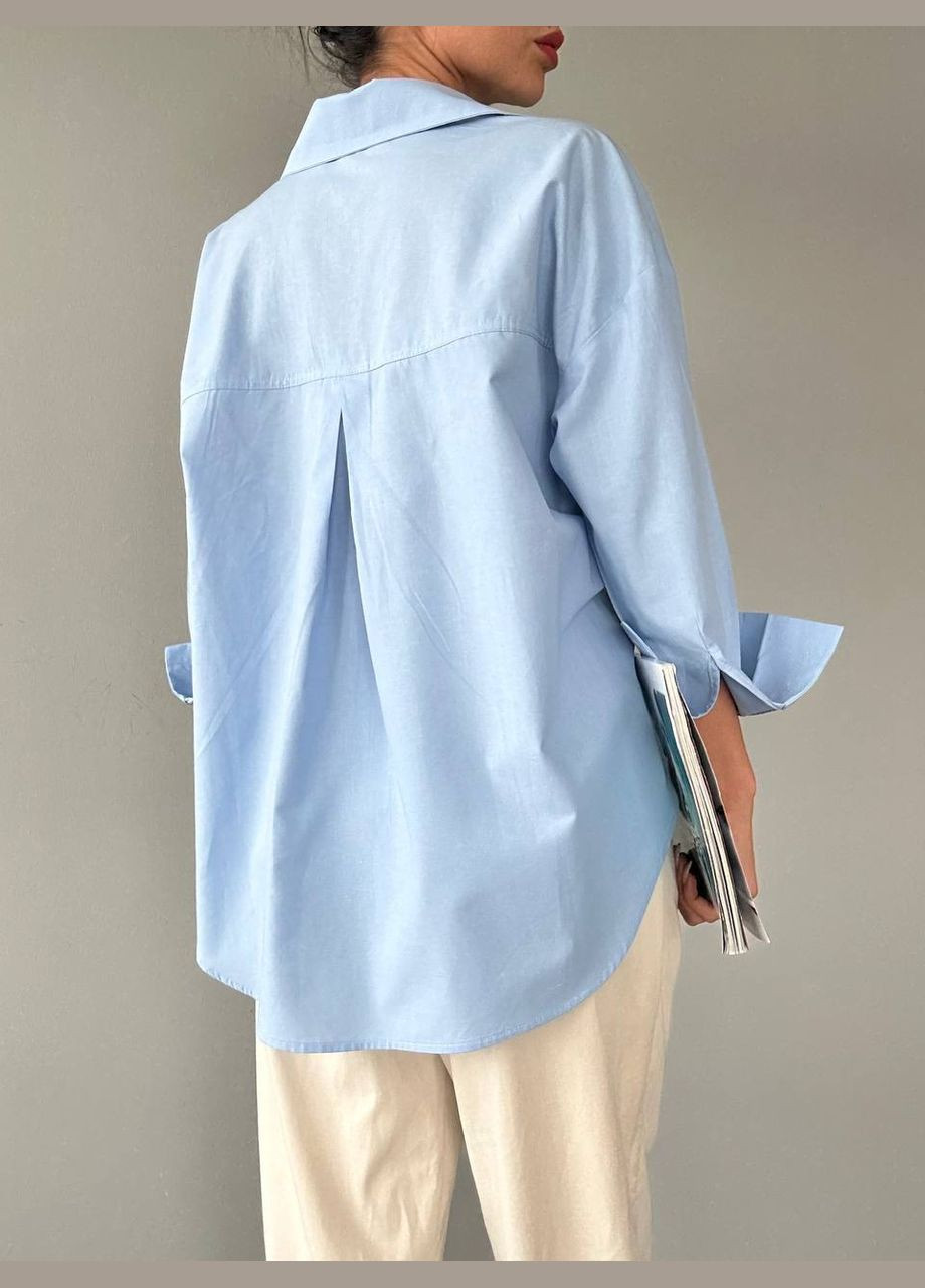 Голубая женская базовая рубашка из хлопка цвет голубой р.42/46 449325 New Trend