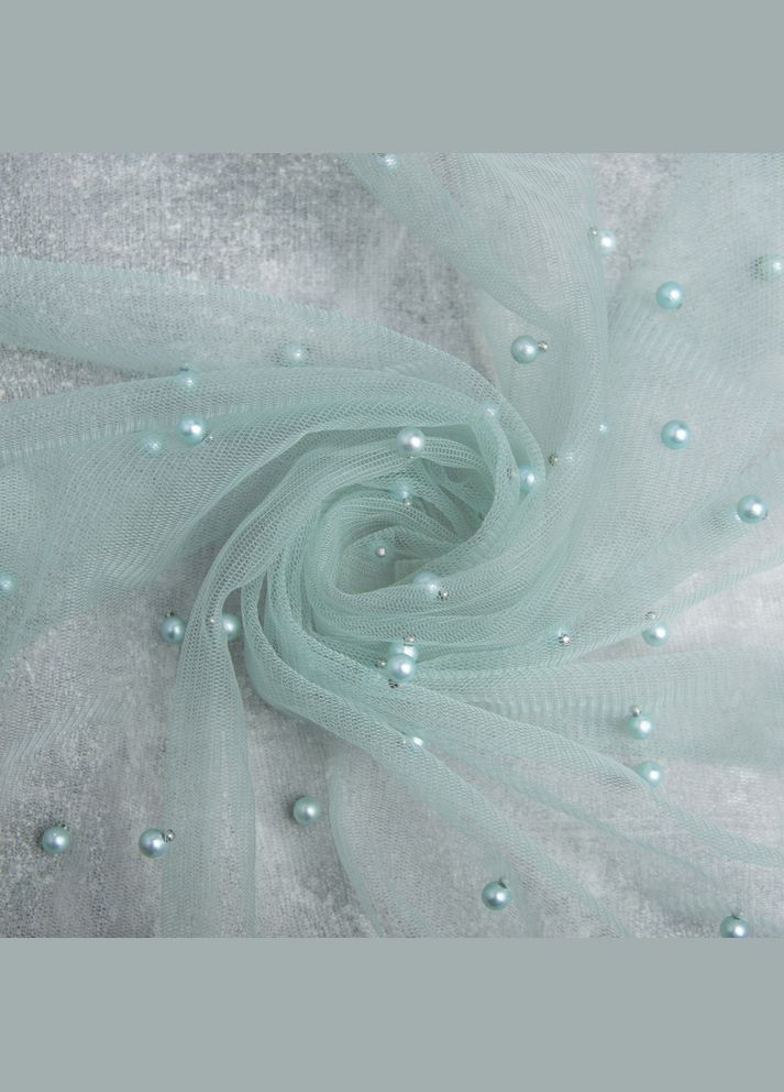 Тканина сітка фатин декоративна з перлами з бусинами бірюза IDEIA (308351810)