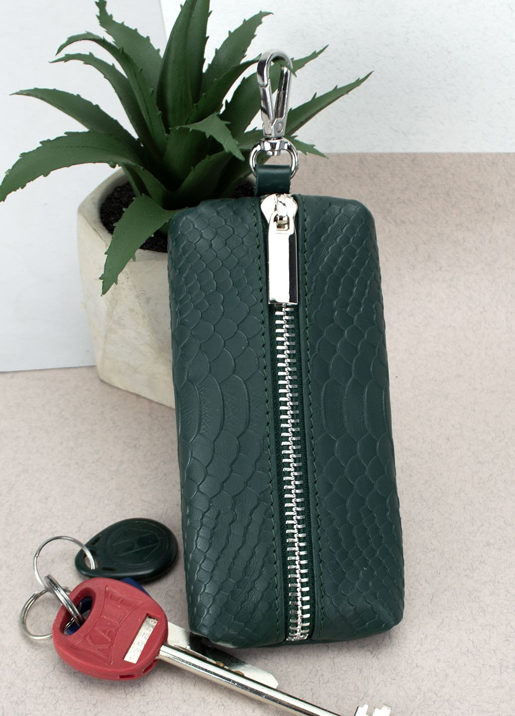 Подарочный женский набор №88: косметичка + обложка на паспорт + ключница (зеленый питон) HandyCover (282724919)