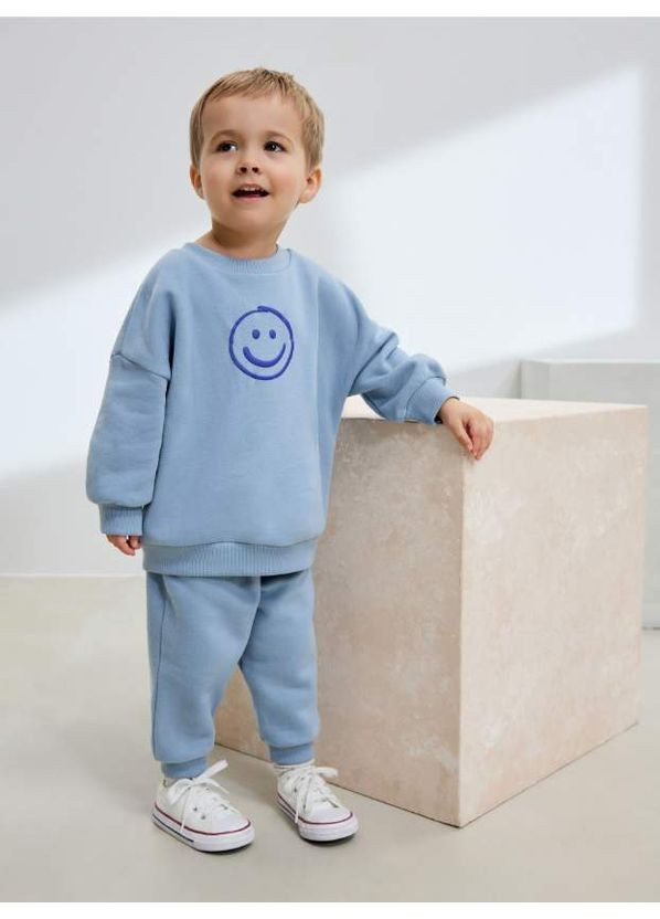 Коричневий демісезонний комплект оверсайз на флісі light blue/smile Next Trend 7074~01