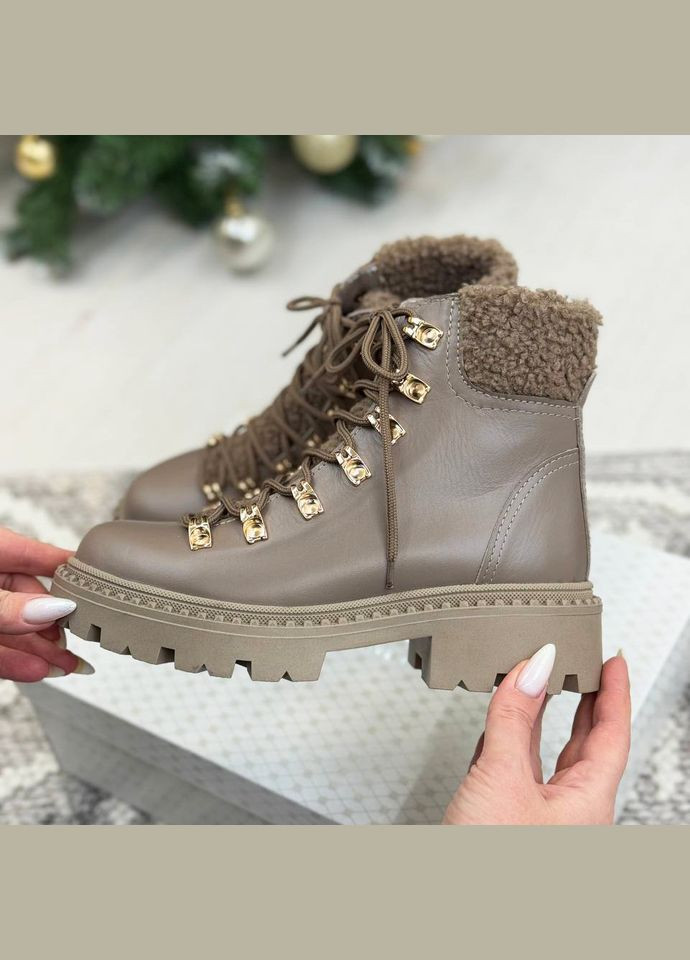 Осенние ботинки женские кожаные с барашком тедди. цвет визон Vasha para