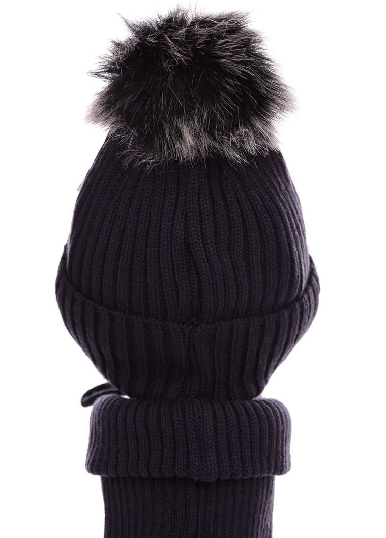 Шапка з хомутом для хлопчика в'язка на флісі з емблемою собаки синій джинс 3г+ (51887) BABYKROHA (337706266)