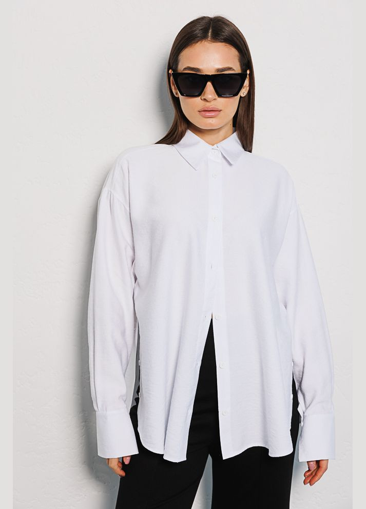 Жіноча сорочка oversize біла з розрізами з боків Arjen (289787557)