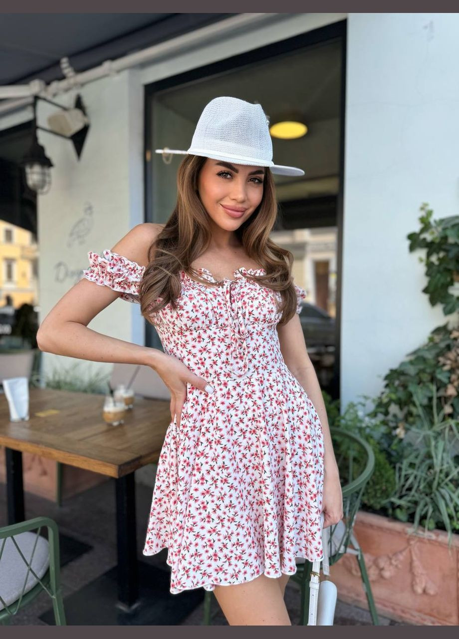 Белое повседневный, кэжуал, вечернее женское платье клеш No Brand с цветочным принтом