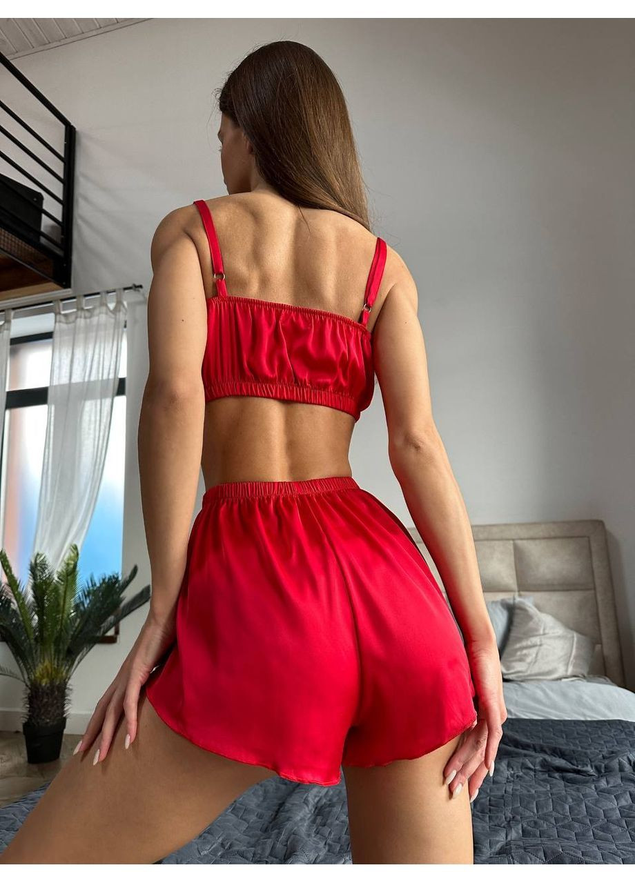 Красная всесезон шелковые женские пижамы топ и шорты черная пижама для женщин модная пижама для девушек топ + шорты No Brand
