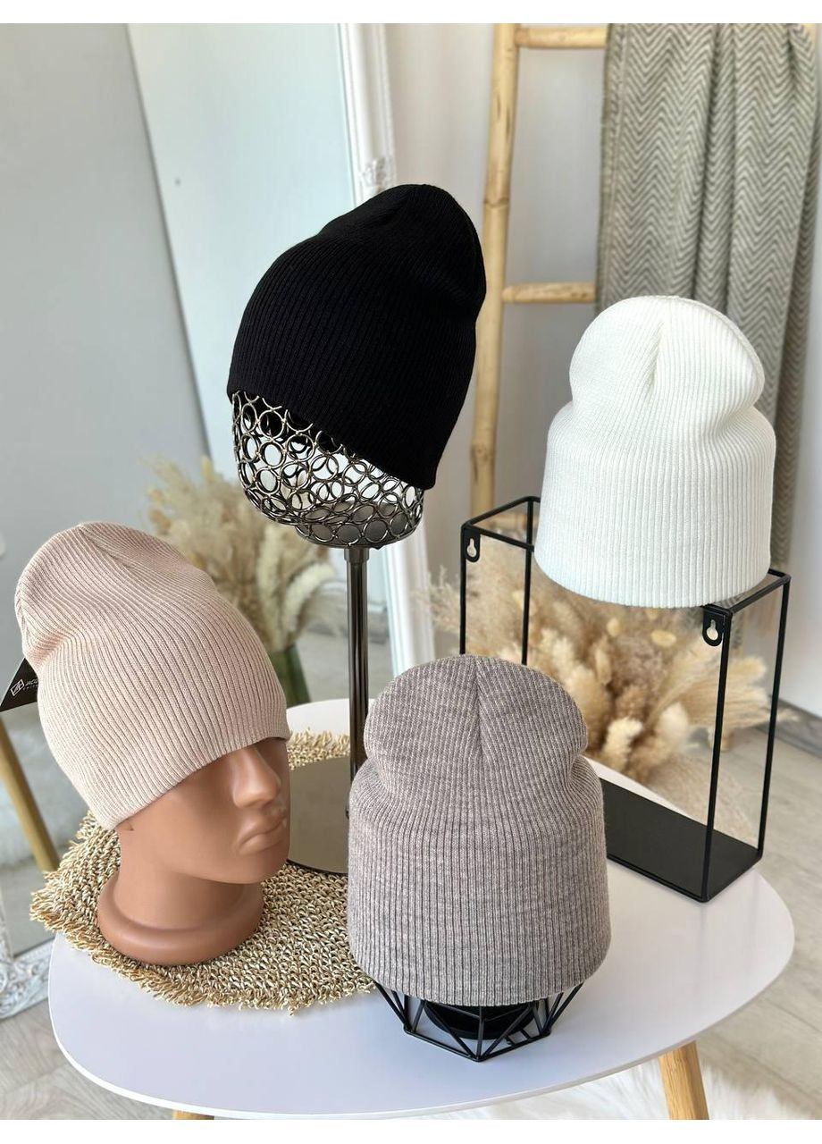 Женская шапка Jacquard без отворота. Стильная женская шапка Jacquard двойная тонкая No Brand (362146373)