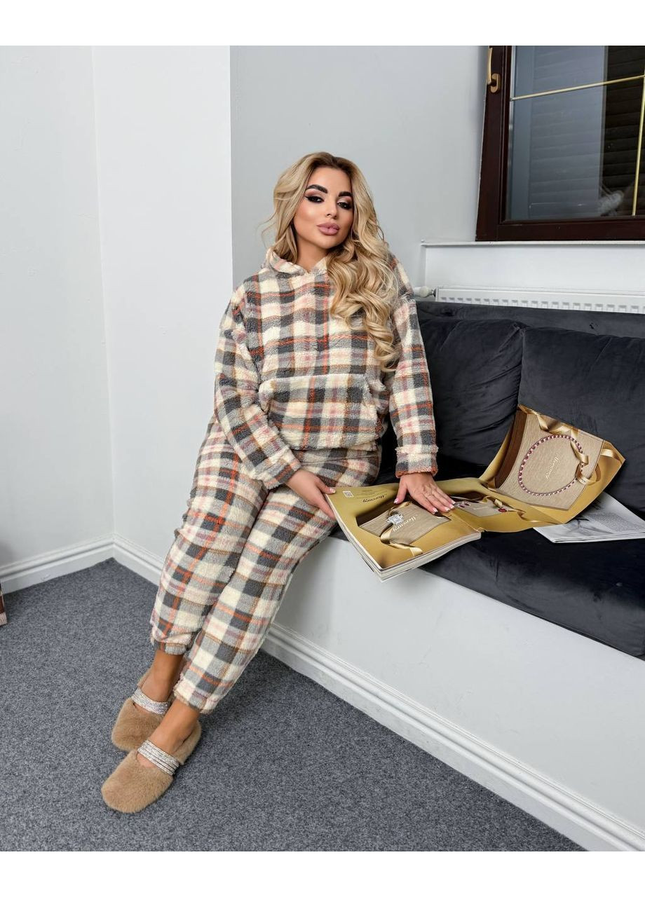 Бежева зимня піжама 025тепла махра мʼяка,худі та штани Україна