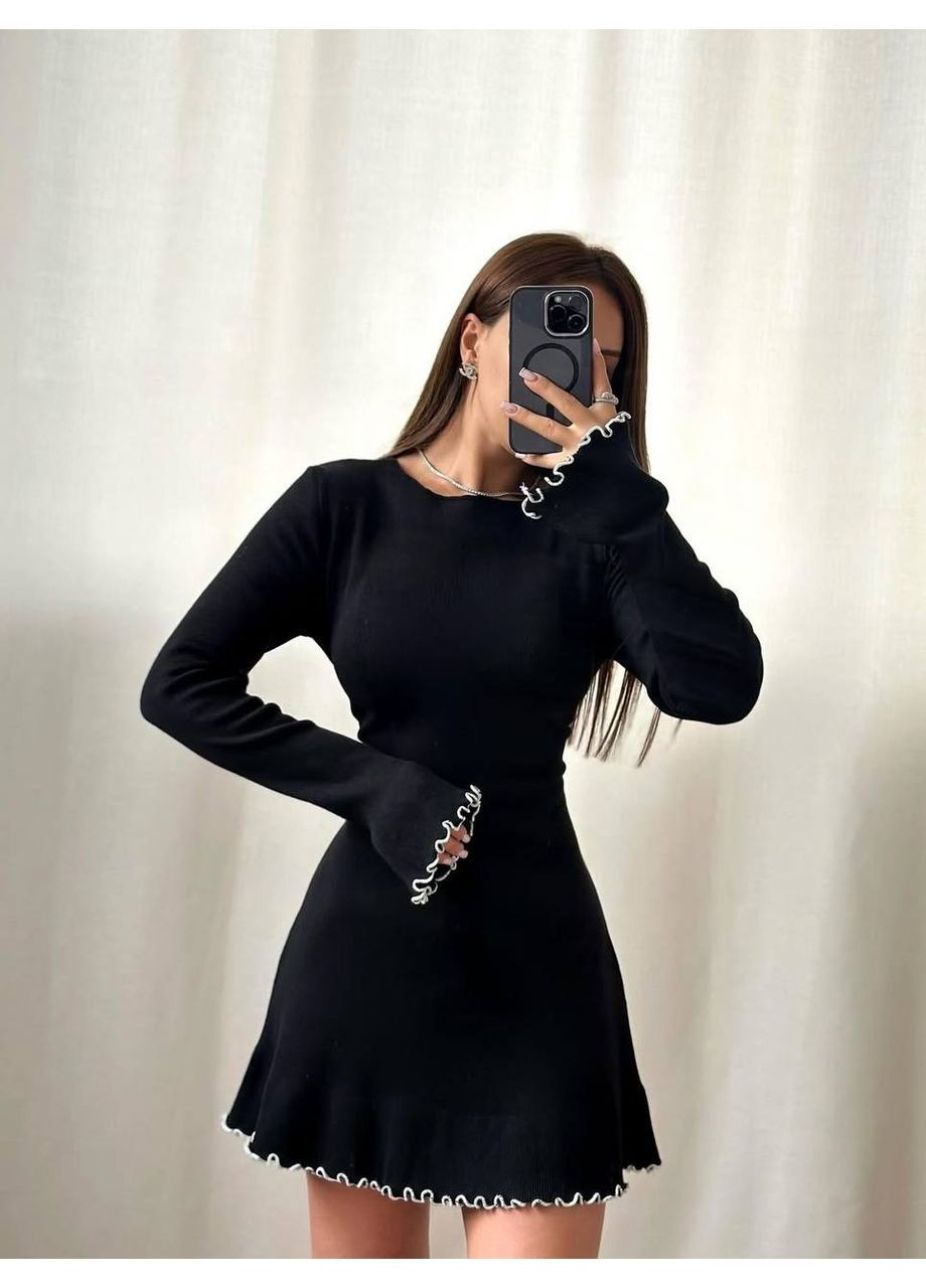 Чорна святковий тепла ангорова сукня — заміри в описі силуетна DK/DL Мода без кордонів однотонна