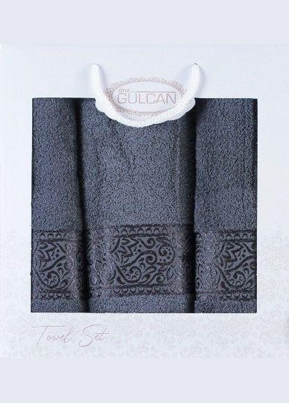 Набір рушників Cotton — Ornament Dark Grey 50*90 (2 шт.)+70*140 (1 шт.) Gulcan сірий