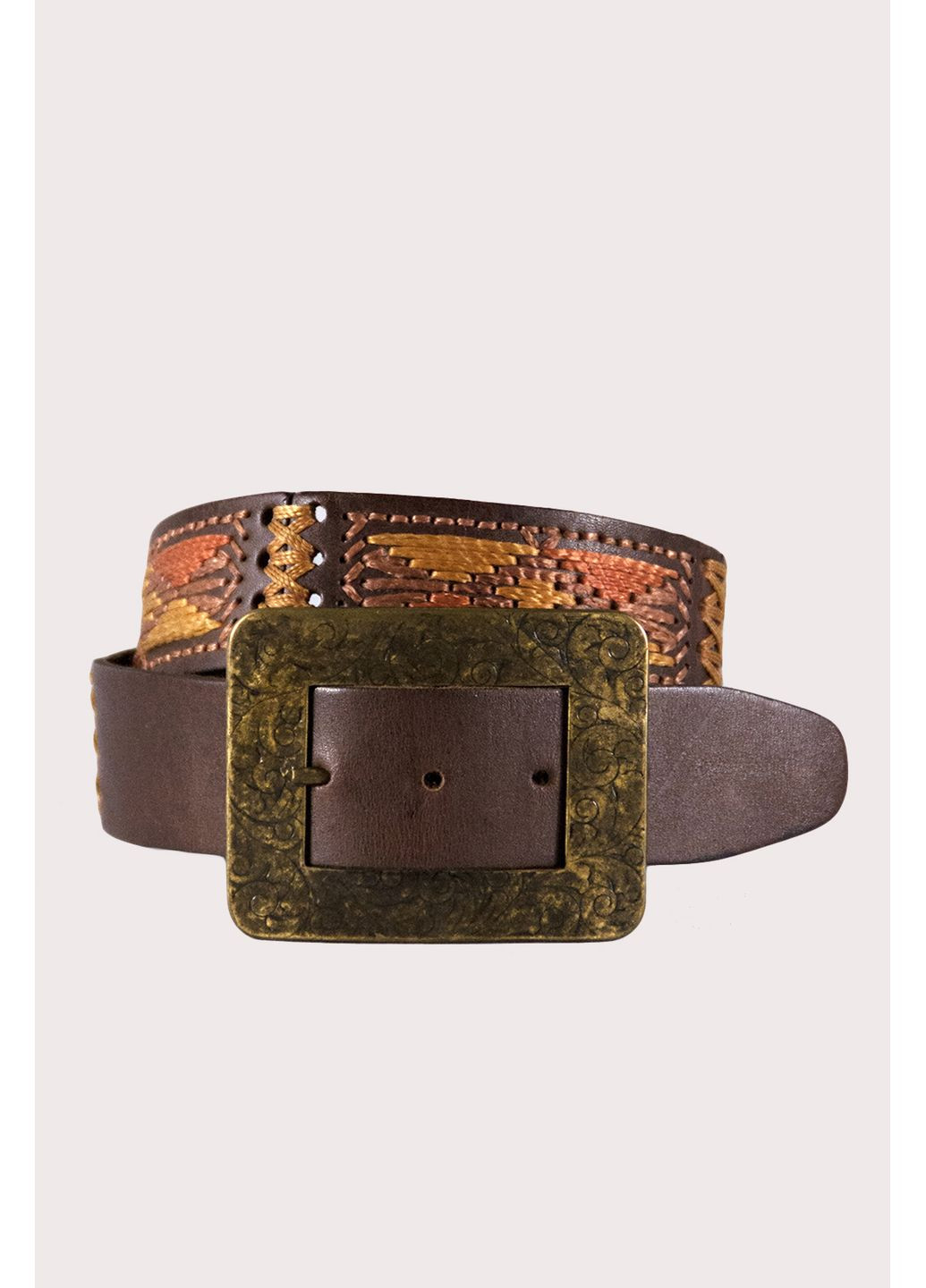 Женский кожаный ремень с орнаментом S-43 Коричневый Manufac (363261816)