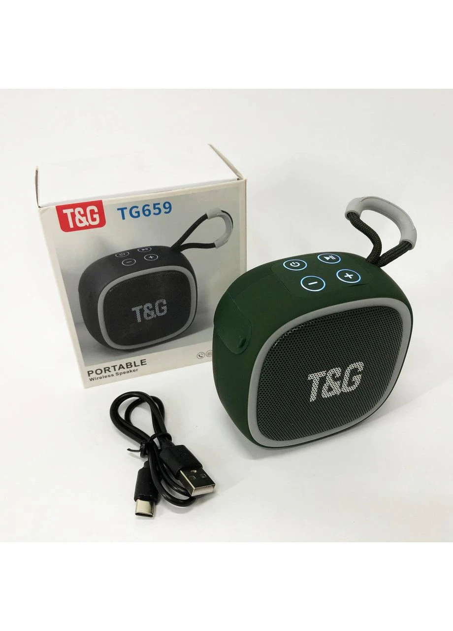 Портативна Bluetooth-колонка TG659 з ремінцем, Бездротова колонка портативна потужна. Колір: зелений TG (397607464)