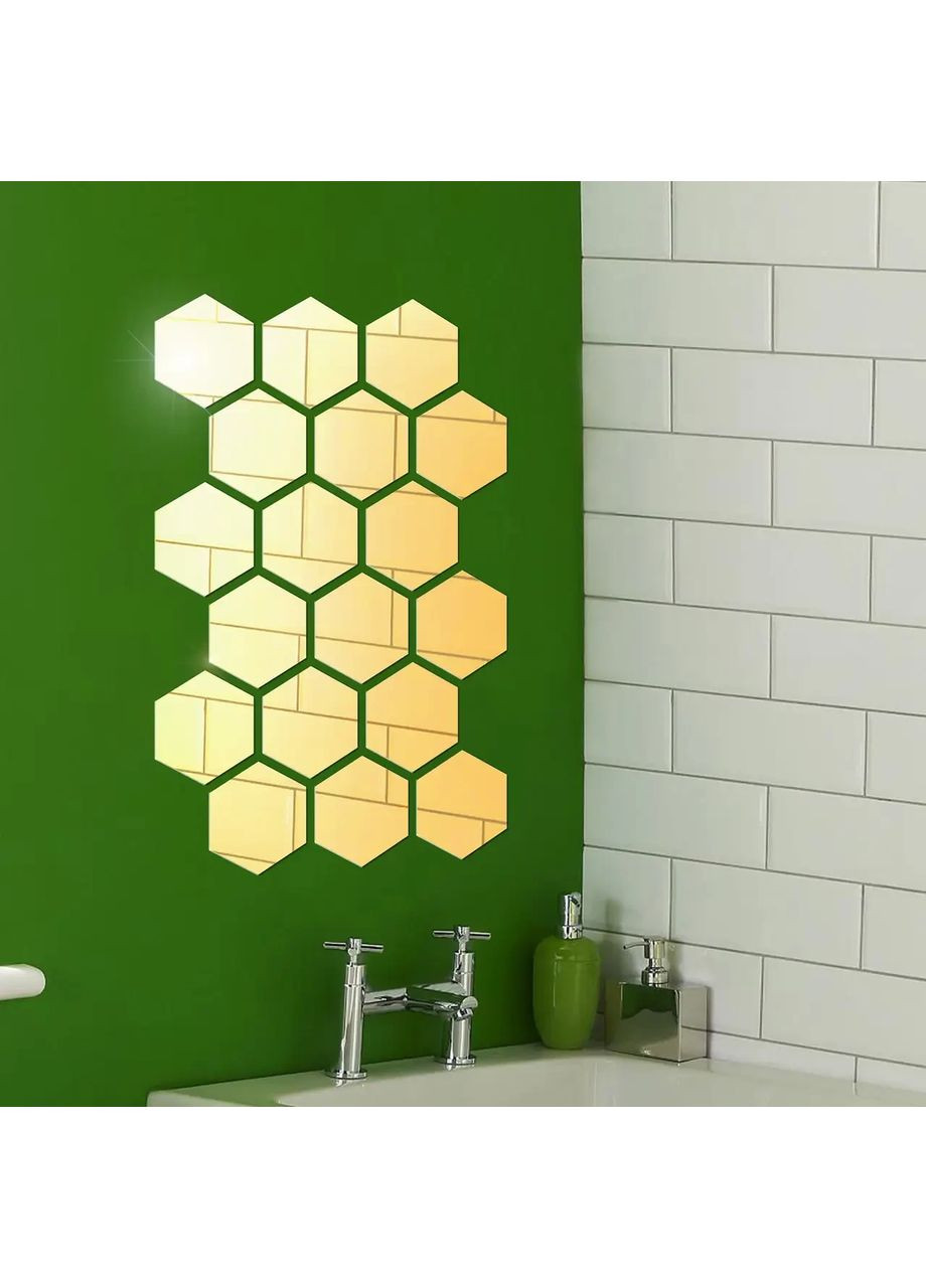 Дзеркальна настінна наклейка акрилова декоративна для стін Соти-96 9.6х8.3 см 18 шт. Золото Ваша Світлість (366334547)