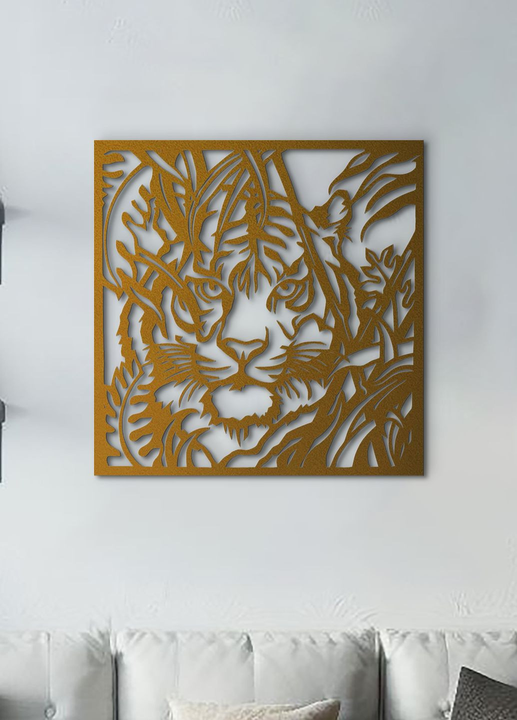 Сучасна картина для інтер'єру, сучасний декор стін "Полювання тигра", мінімалістичний стиль 70х75 см Woodyard (292112005)