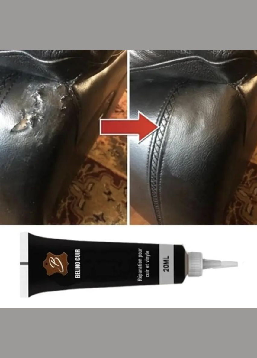 Гель для ремонта и восстановления кожи автокресла дивана стула одежды сумки рюкзака обуви черного цвета 20 мл No Brand (316635804)