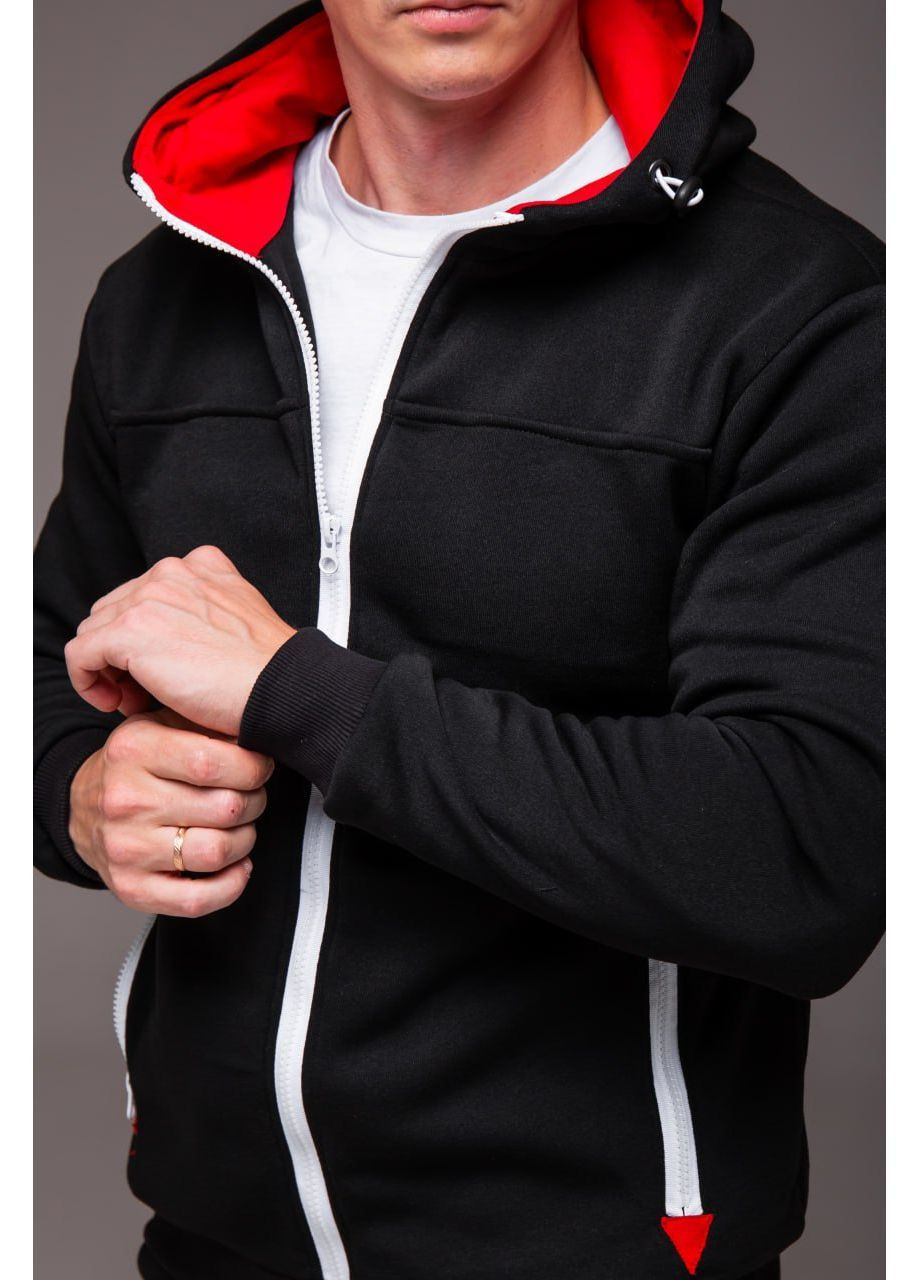 Чорна чоловіча кофта на флісі з червоними вставками No Brand (366742249)