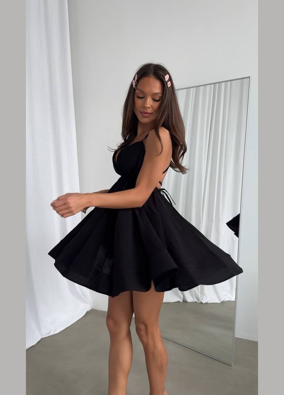 Чорна кежуал міні сукня з шнурівкою на спині з спідницею-сонце Adelante однотонна