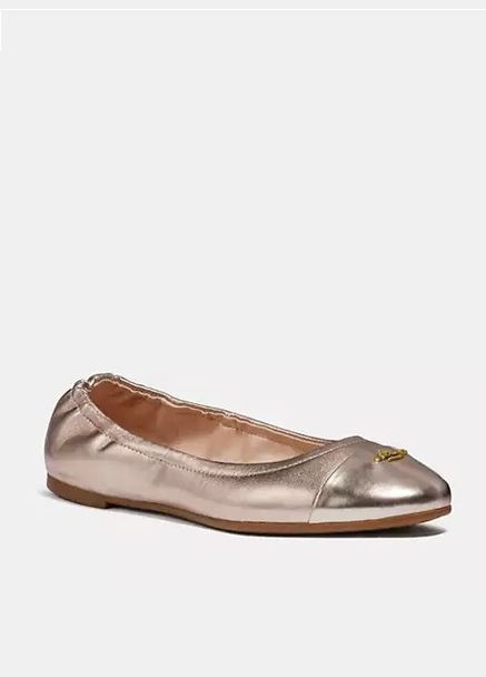 Жіночі балетки Coach | золоті однотонні логотип натуральна шкіра (299788777)
